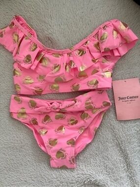 Juicy Couture Pink Bikini Set with Gold Heart Print